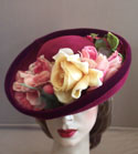 Ava - Gena's Hat Burgandy Double face velour with vintage silk flowers